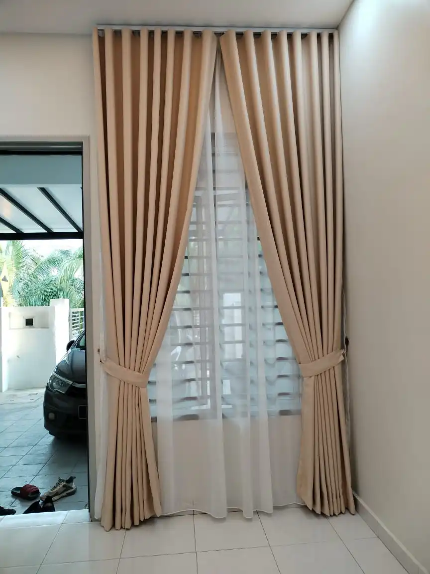 S-Fold curtain installation in Kuala Lumpur living room by Khan Amin Enterprise